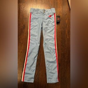 New Balance Light Blue Baseball Pants with Red Stripe YM